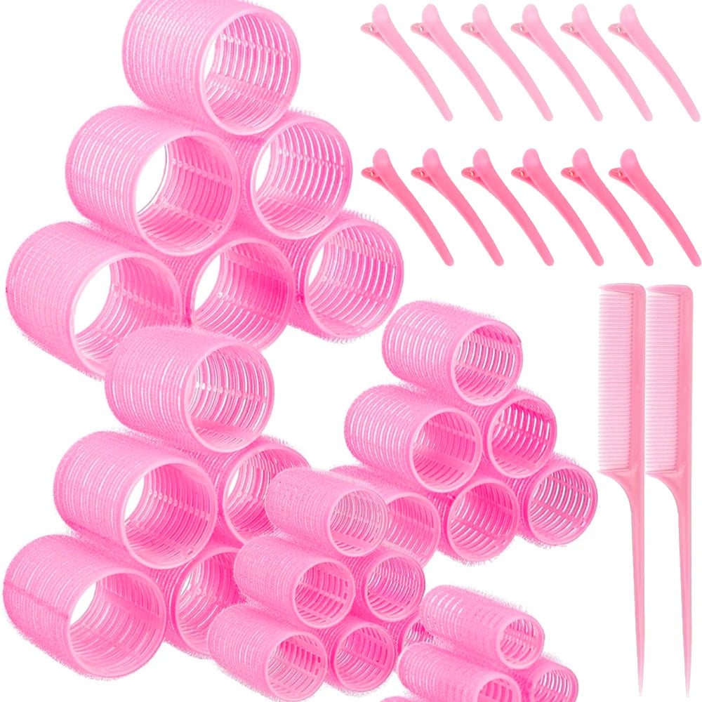33 pcs Hair Curlers Rollers Self Grip Hair Curlers No Heat  with Clips & Tail Comb for Long Medium Short Hair