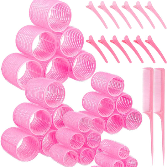 33 pcs Hair Curlers Rollers Self Grip Hair Curlers No Heat  with Clips & Tail Comb for Long Medium Short Hair