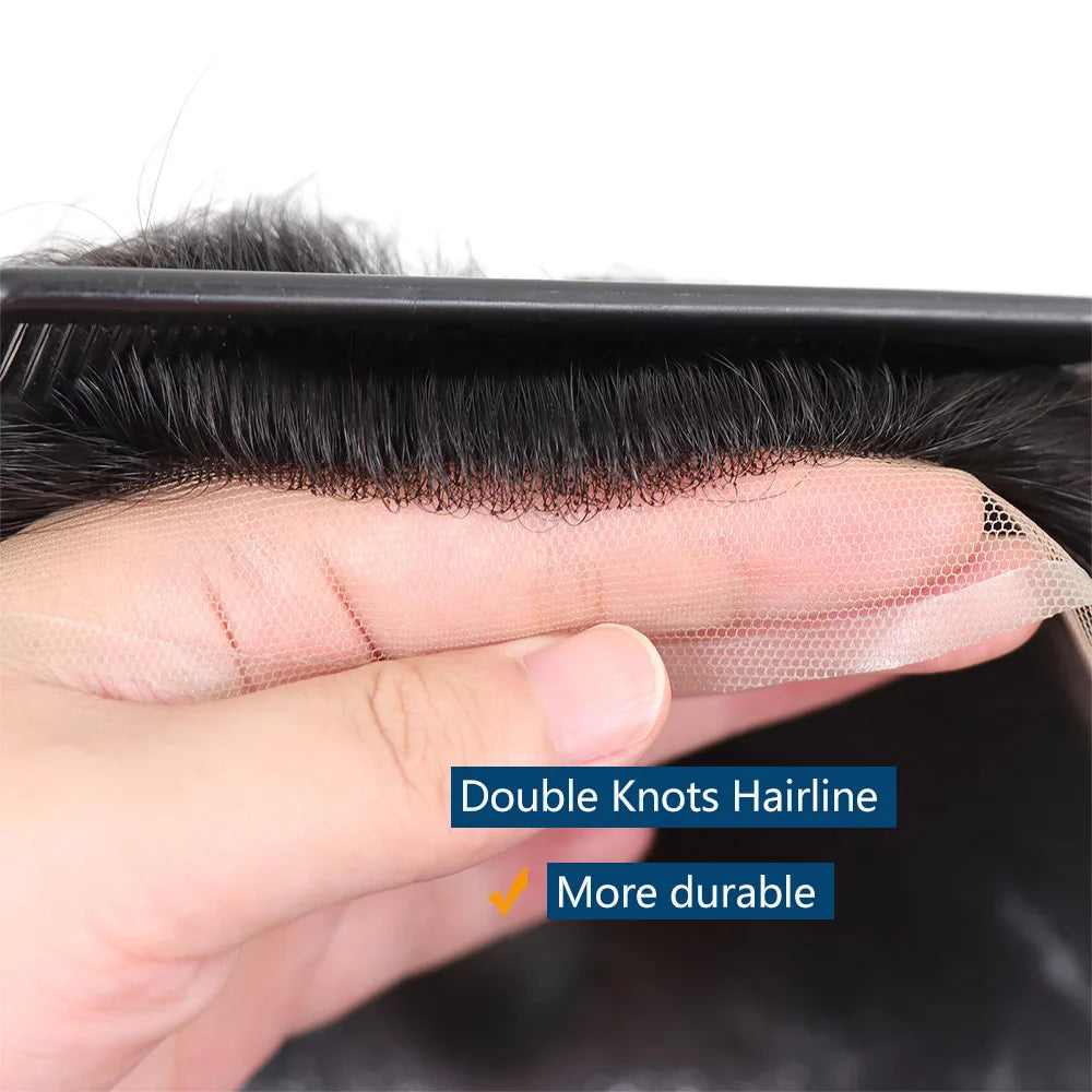 12Inch Long Hair Prosthesis Lace Front PU Toupee for Men Human Hair Natural Hairline Man's Wig Replacement System Black Brown