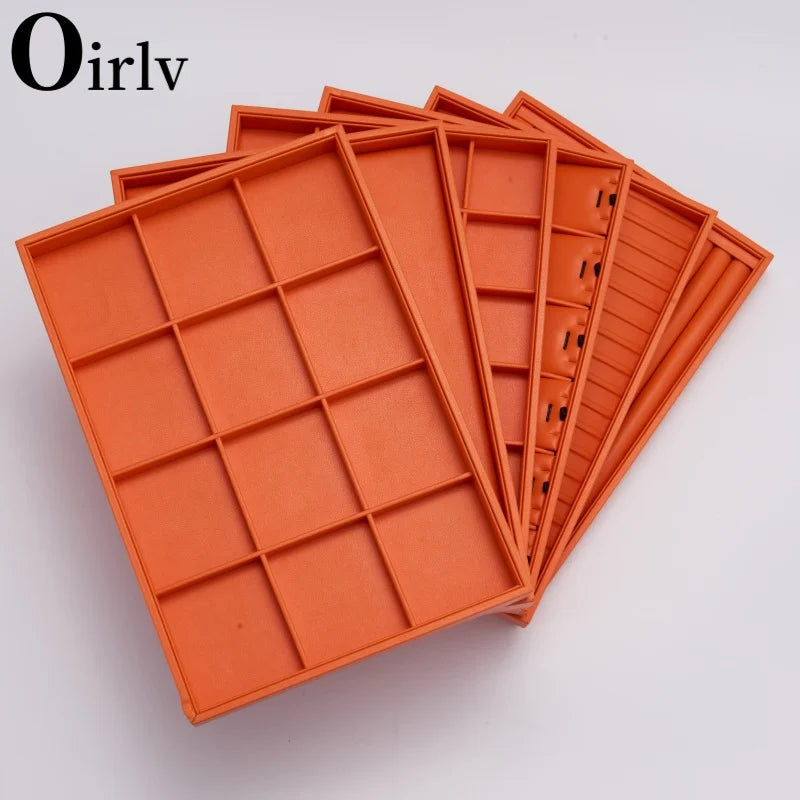 Oirlv New Luxury Orange Leather Stackable Jewelry Tray Jewelry Drawer Organizer Trays Rings Earrings Storage Display Props