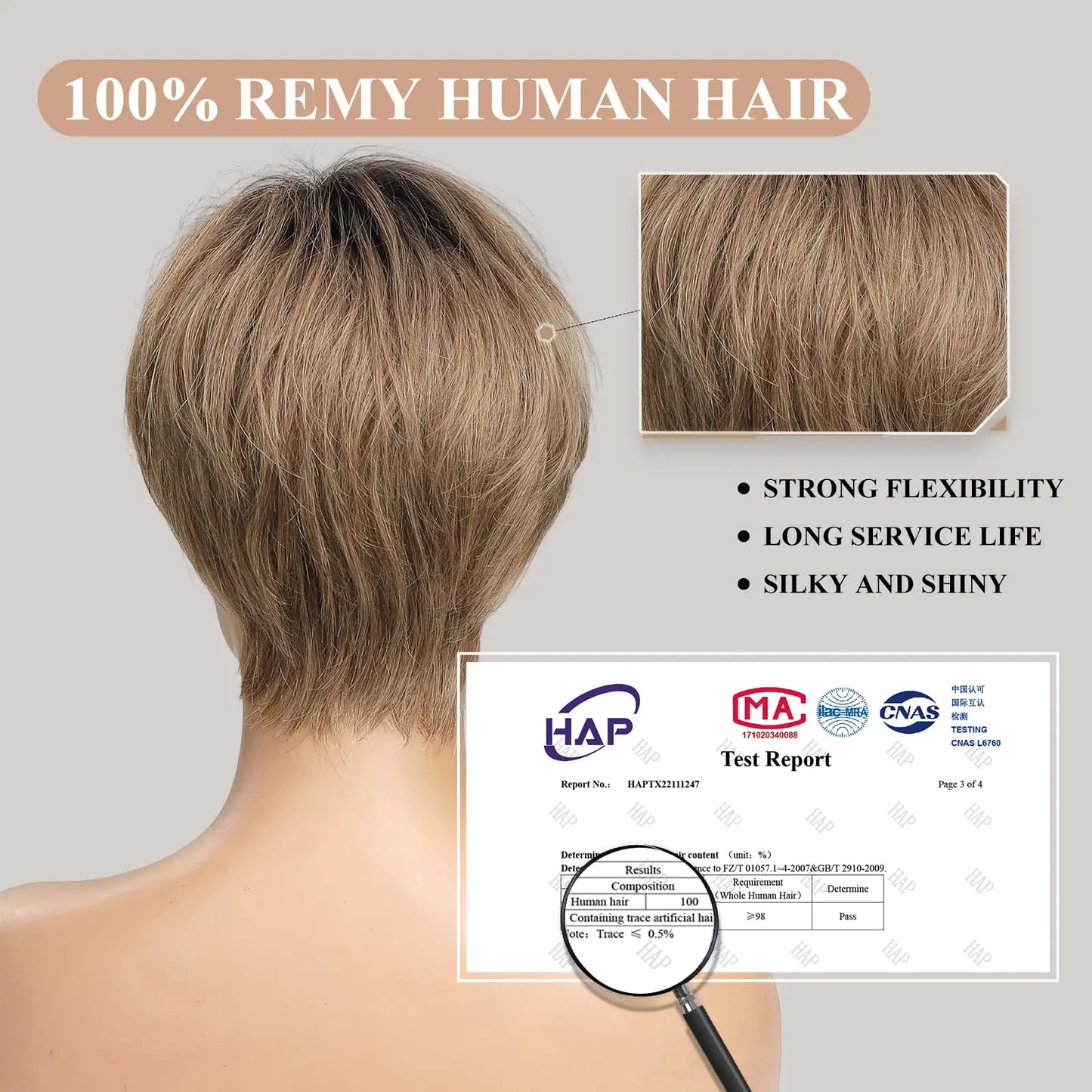 Lace Front Wigs Ombre Light Brown Remy Human Hair Ash Brown Pixie Cut Hairs with Bang Short Straight Wig for Women Bob Human Wig