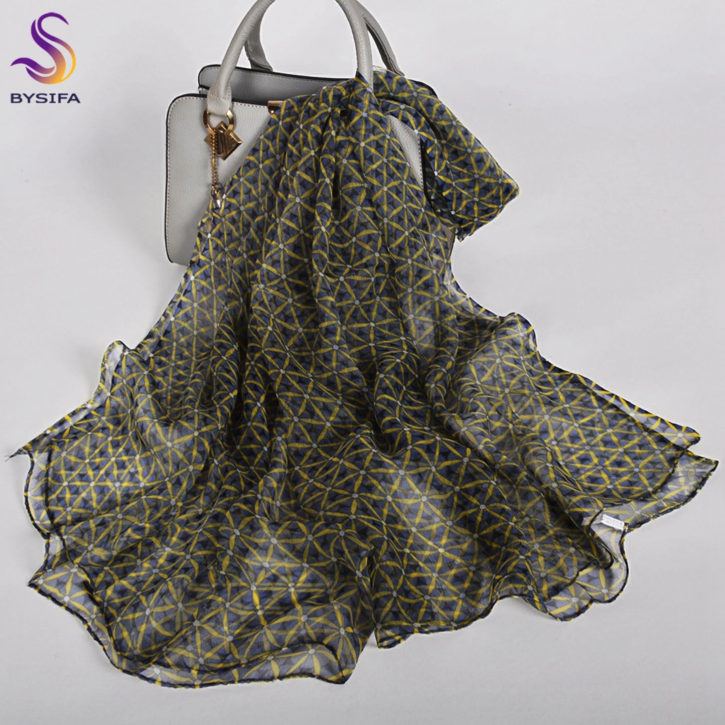 [BYSIFA] Red Black Women Long Silk Scarf Printed 170*105cm Fashion Leaves Pattern Brand 100% Pure Silk Shawl For Spring Autumn