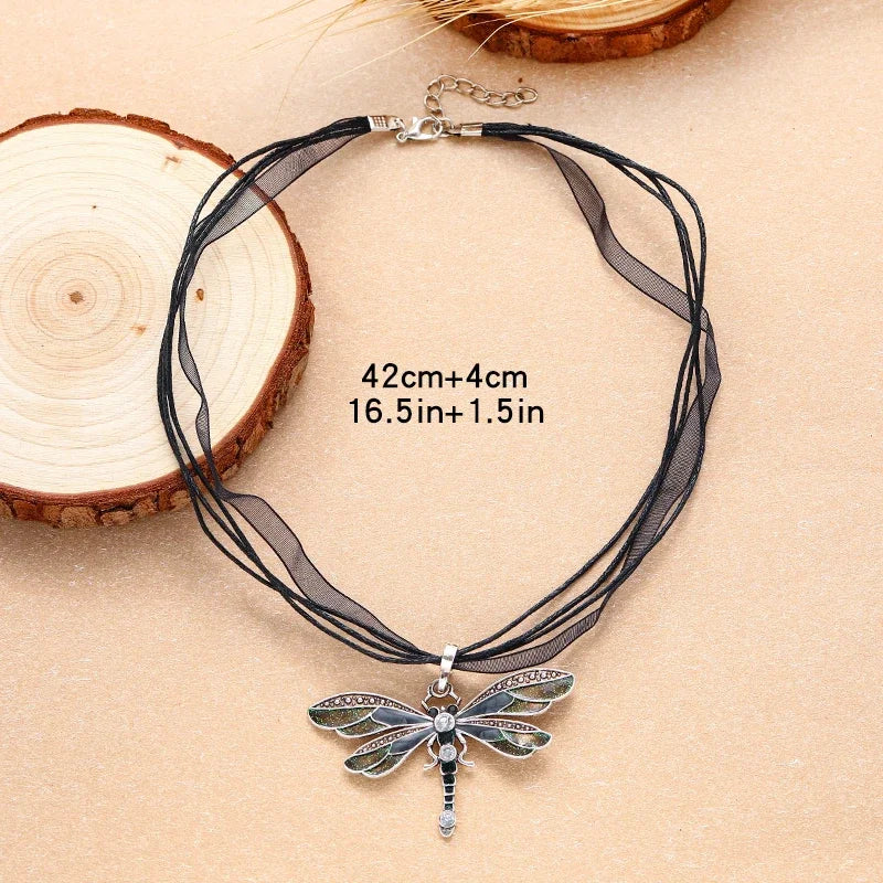 Fashion Crystal Dragonfly Pendant Necklaces for Women Vintage Insect Multi Layers Rope Necklace Jewelry Thanksgiving Gift