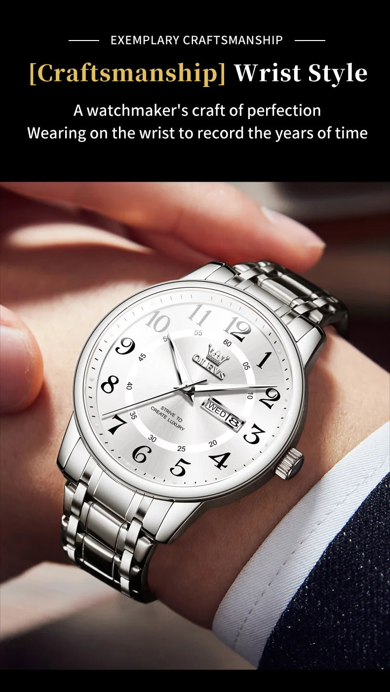 OLEVS 2891 Mens Watch Classic Quartz Watch Waterproof Stainless Steel Strap Fashion Casual Men's Watch Gift Date Clock Reloj