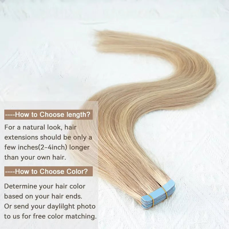 Tape in Human Hair Extensions Brown Seamless Tape in Hair Extensions Skin Weft PU Tape On Hair 12"-24" Machine Remy Tape ins