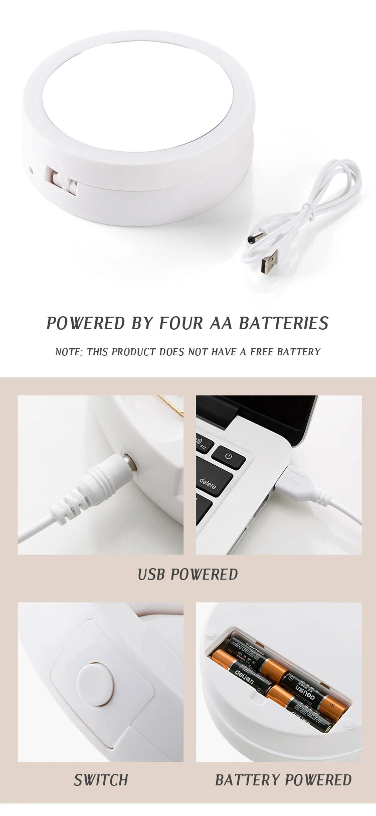 Dry Battery/USB Dual Purpose Double-Sided Mirror LED Makeup Mirror Portable Makeup Mirror Makeup Light With 10XMagnification