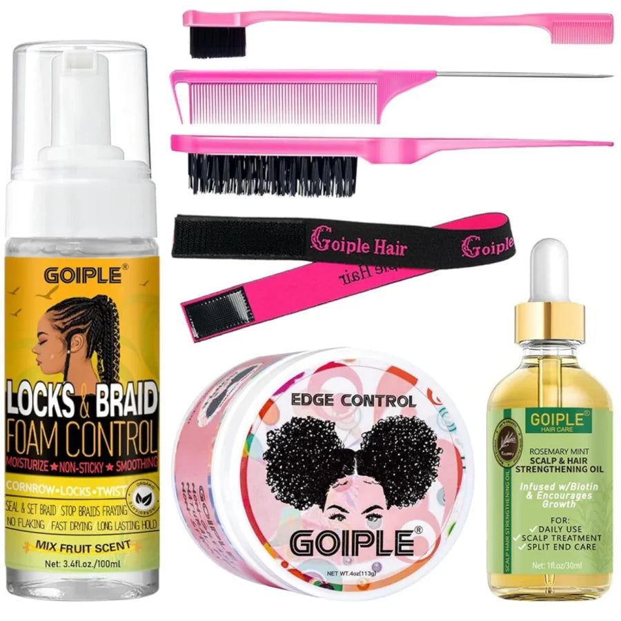 Edge Control Wax & Braid Mousse Set Twist Locs Braid Foam Styling Gel for Black Hair Braids Edge Smoother Rosemary Growth Oil