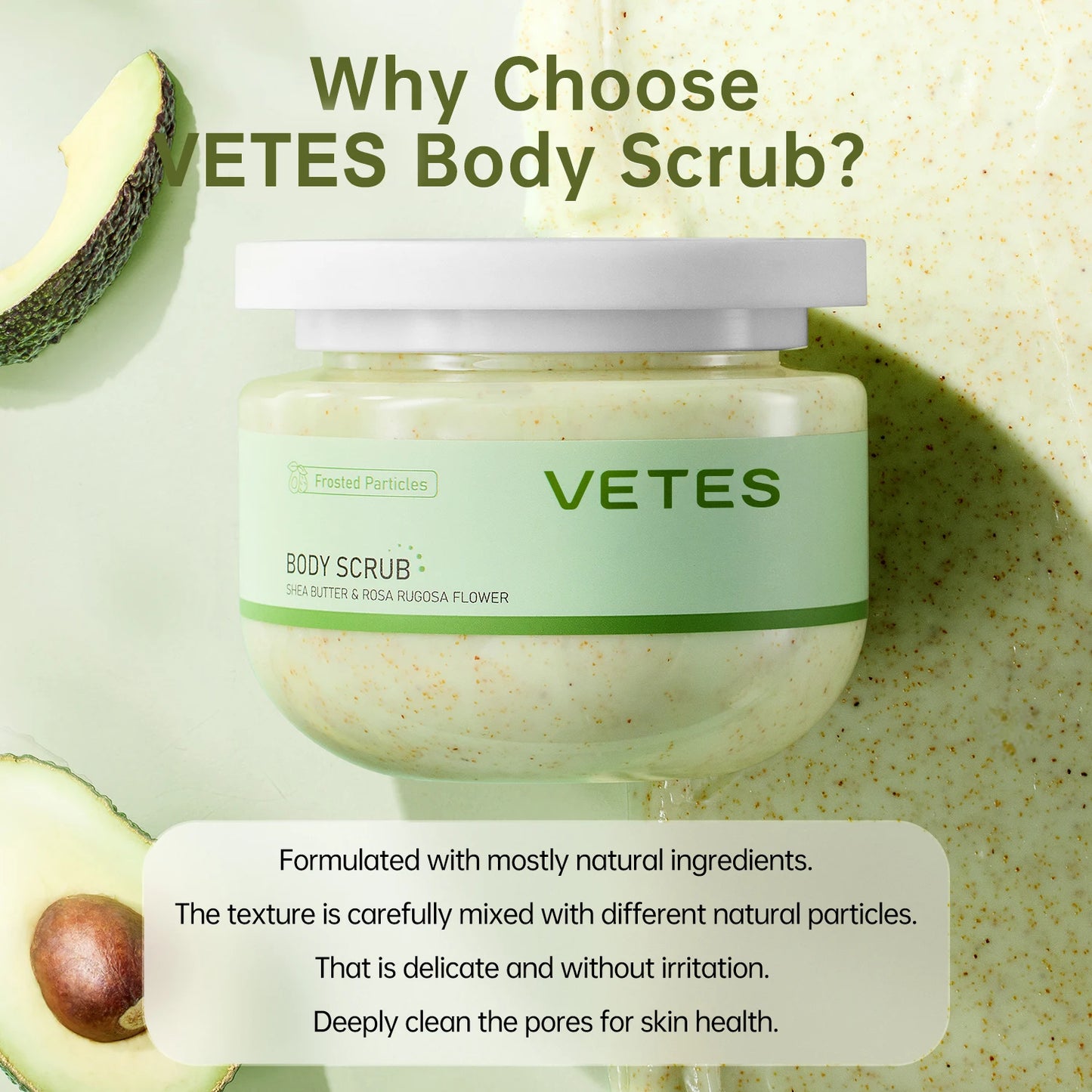 VETES Remove Dead Skin Body Scrub 250g Exfoliant Gentle No Irritation Scrub Cream Moisturizing Hydrating Deep Cleans Body Care