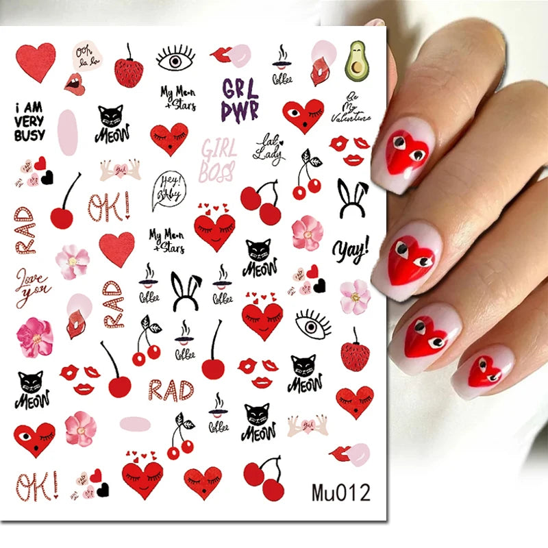 3d Pink Hearts Balloon Valentine Day Love Letters Nail Art Stickers Adhesive Sliders Nail Decals Decoration Manicure Accessories