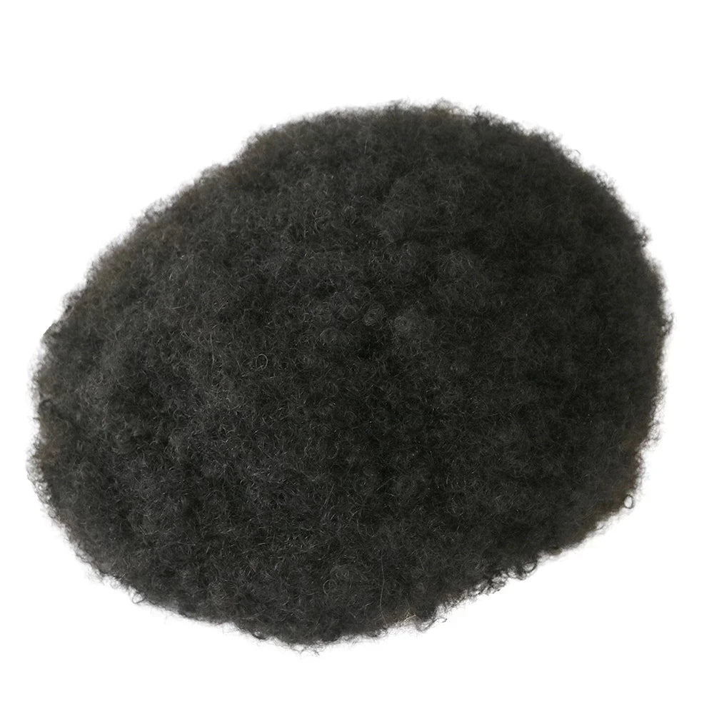 6mm Afro Kinky Curly Men Toupee - Lace & PU Base with Bleached Knots