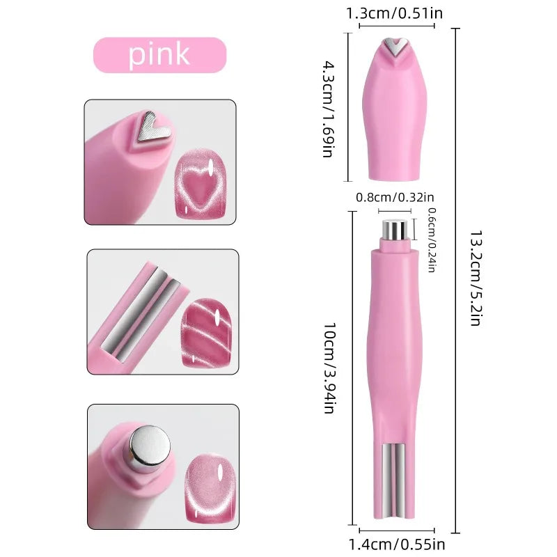 1Pcs 3-In-1 Heart Shape Cat Eye Nail Art Magnet Double Line Moon Snake Pattern French Nail Magnetic Pen Gel Polish Manicure Tool