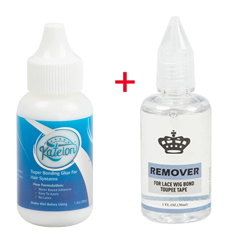 Katelon Hair Glue 38ml Toupee lace Wig Professional Invisible Biological Scalp Adhesive Waterproof yellow/white Remover 30ml