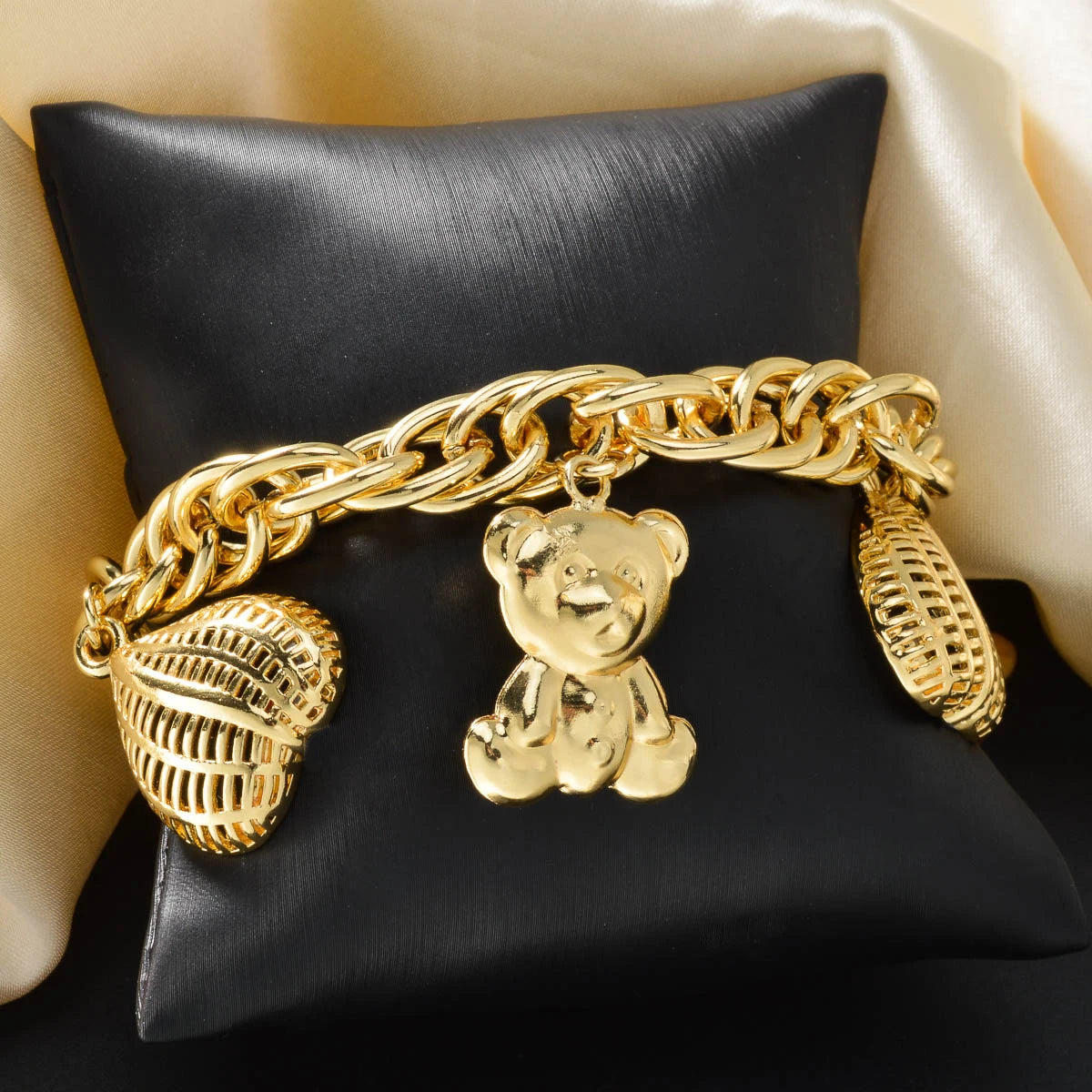 Cute Bear Heart Lock Matching Bracelets Set for Girls Teens Gold Plated Adjustable Bangle Best Friend Gift for Party