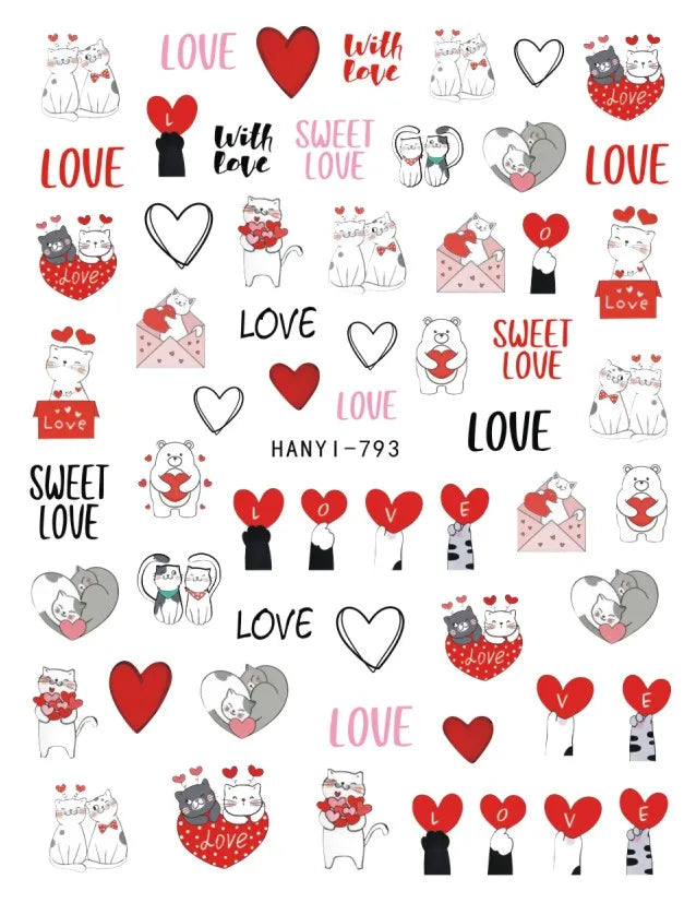 3d Pink Hearts Balloon Valentine Day Love Letters Nail Art Stickers Adhesive Sliders Nail Decals Decoration Manicure Accessories