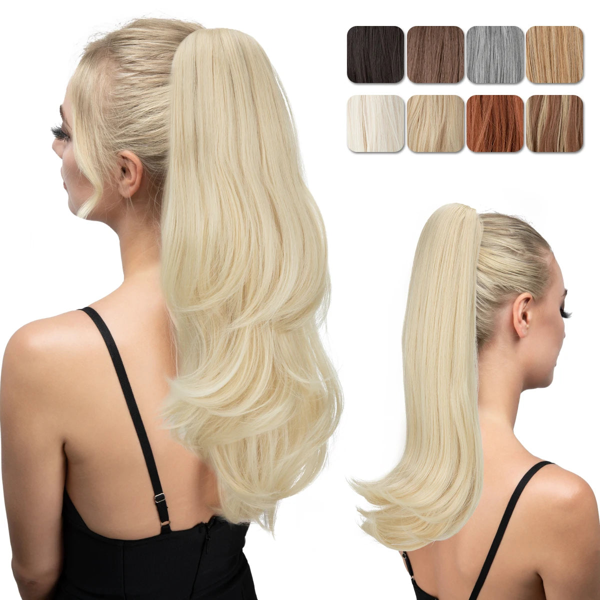 SARLA Claw Clip Ponytail Extension - Long Silky Straight Synthetic Hair