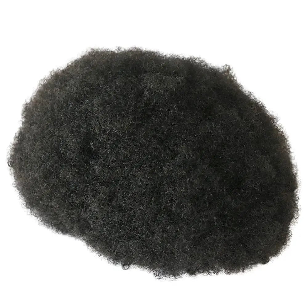 6mm Afro Kinky Curly Men Toupee - Lace & PU Base with Bleached Knots