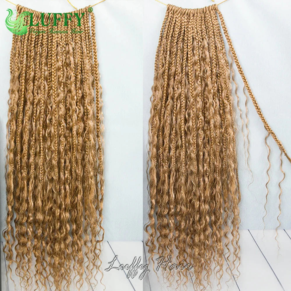 Boho Box Braids Crochet Human Hair Curls #27 Honey Blonde Pre Looped Crochet Braids With Human Hair Deep Curly