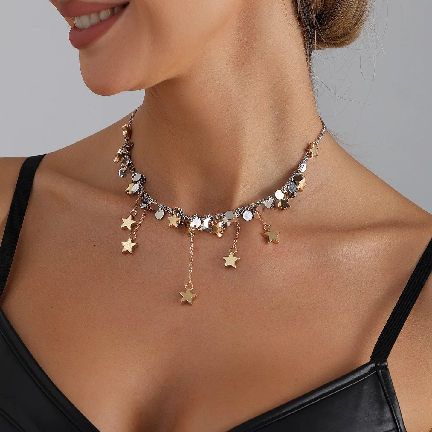 Geometric Multi Star Charm Necklace Women's Luxury Fashion Spicy Girl Style Jewelry Accessories