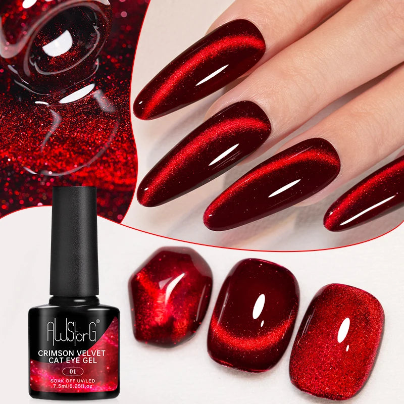 7.5ml Red Glitter Gel Nail Polish Crystal Semi Permanent Soak Off UV Gel Varnish Nail Art Manicure Base Matte Top Coat Vernis