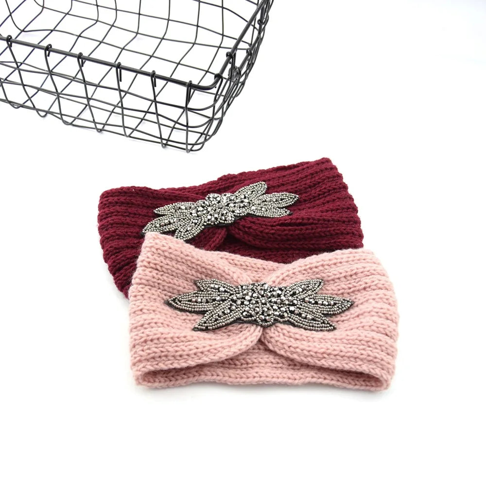Knitted Rhinestone Butterfly Headband - Fashionable Hair Accessory