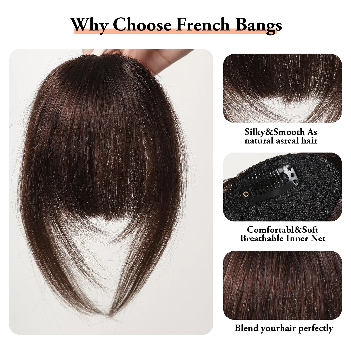 Human Hair Bangs Fringe Hairpieces Blunt Cut Natural Air Bangs Over Head Clip In Hair Extensions Black Brown Remy Hair for Women