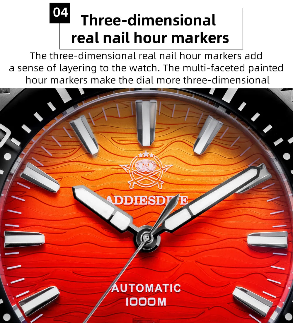 ADDIESDIVE AD2526 Automatic Mechanical Dive Watch Japan 8215 1000M Water Resistant Sapphire Double Dome Ceramic Bezel BGW9