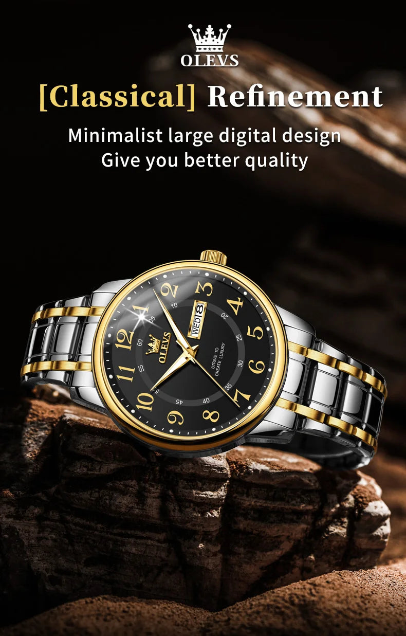 OLEVS 2891 Mens Watch Classic Quartz Watch Waterproof Stainless Steel Strap Fashion Casual Men's Watch Gift Date Clock Reloj