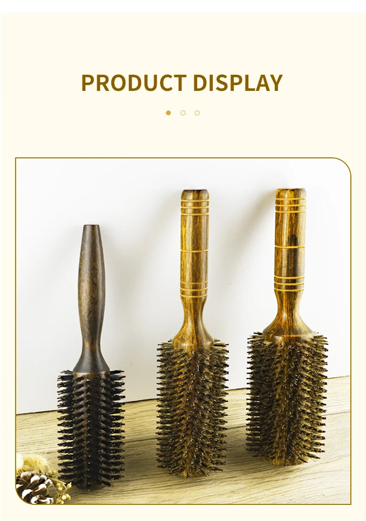 Professional High Quality 63 mm Boar Bristle Hair Wood Round Brush Long Hair Styling Comb Curly And Straight Hairdressing Comb