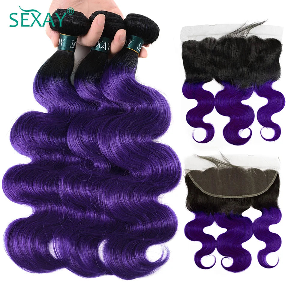 Ombre Green Bundles With Frontal Brazilian Body Wave Turquoise Color Human Hair Weave 3 Pcs With 13x4 Transaparent Lace Frontal