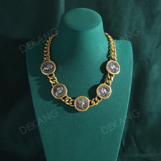 Retro Beauty Head Coin O-Shaped Chain Exaggerated Chocker
