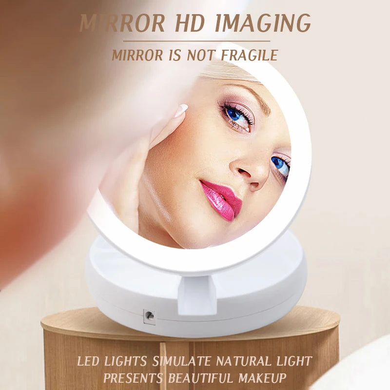 Dry Battery/USB Dual Purpose Double-Sided Mirror LED Makeup Mirror Portable Makeup Mirror Makeup Light With 10XMagnification