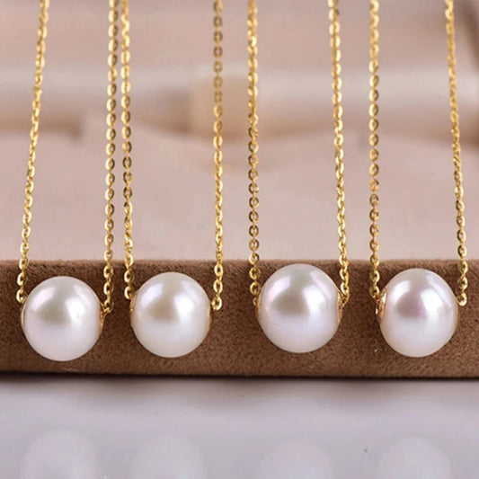 Real 18K Gold Necklace Natural Freshwater Pearl Pendant Pure AU750 Chain Fine Jewelry Gift for Women DC1007
