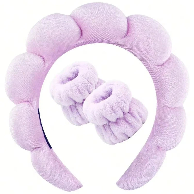 3 Piece Luxury Fiber Spa Headband and Wristband Set - Soft and Comfortable - Face Wash, Makeup Women's Hair Accessories Set