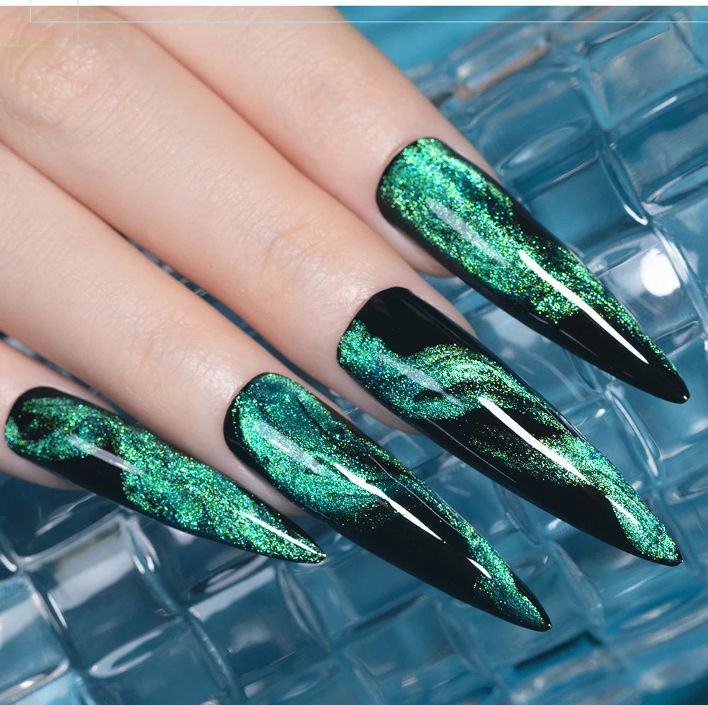 AWStorG 7.5ml Ocean Ripple Cat Eye Gel Kit Shiny Blue Green Glitter Cat Magnetic Gel Nail Polish Soak Off UV Nail Art Varnish