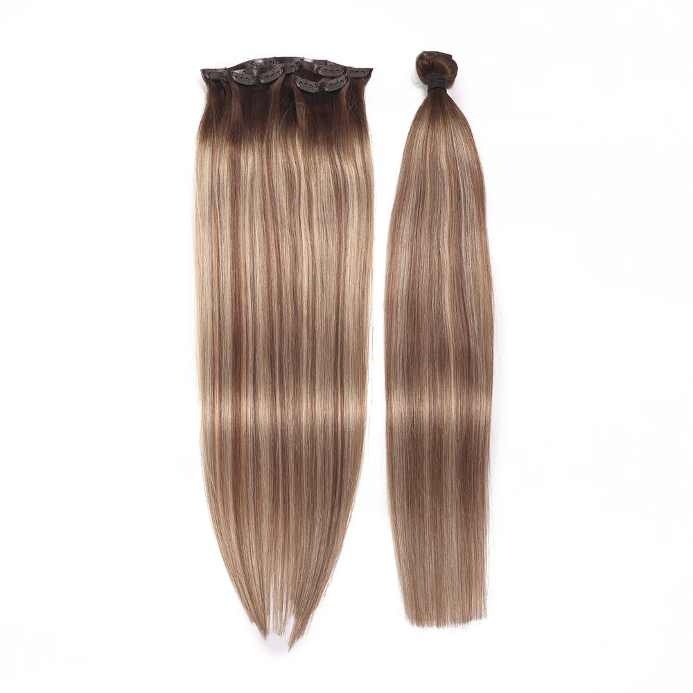 Wholesale Real Clip ins Russian Human Hair 100% Remy Hair Raw Pu Natural Straight Invisible Seamless Clip in Hair Extension