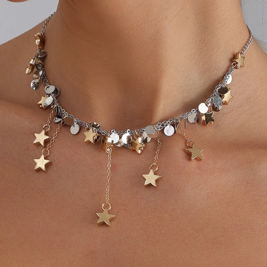 Geometric Multi Star Charm Necklace Women's Luxury Fashion Spicy Girl Style Jewelry Accessories