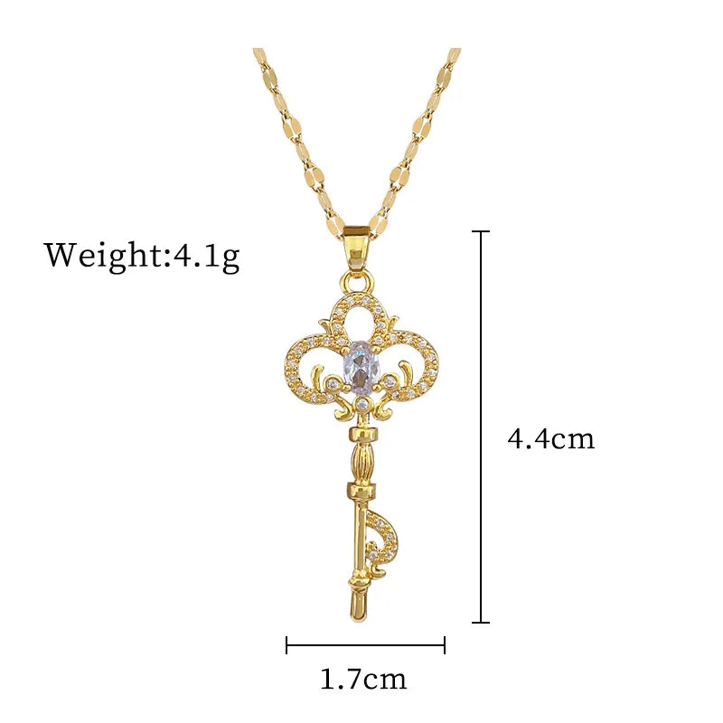 Titanium Steel Antique Key Necklace Luxury Elegant Lucky Women's Versatile Collarbone Chain Jewelry