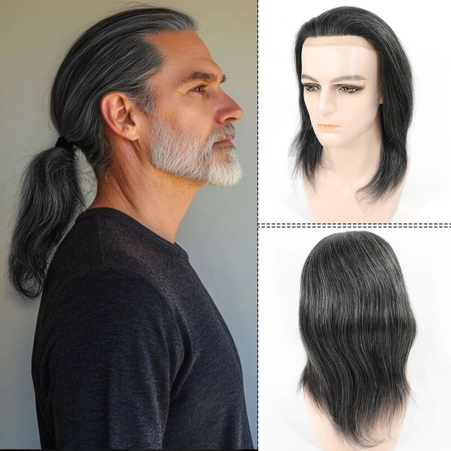 BIO /Full Skin PU Human Hair Men Toupee Blonde Colored 13" Long Straight Human Hair Wigs For Men Replacement Systems Hair Piece