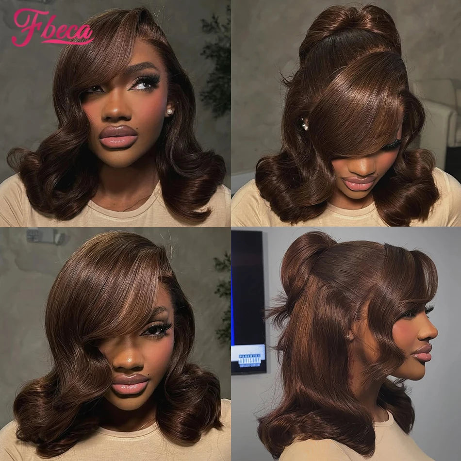 Body Wave Chocolate Brown Human Hair Wig Lace Front 13x6 13x4 HD Frontal Colored Wigs Preplucked For Women 180 Density 12"-18"