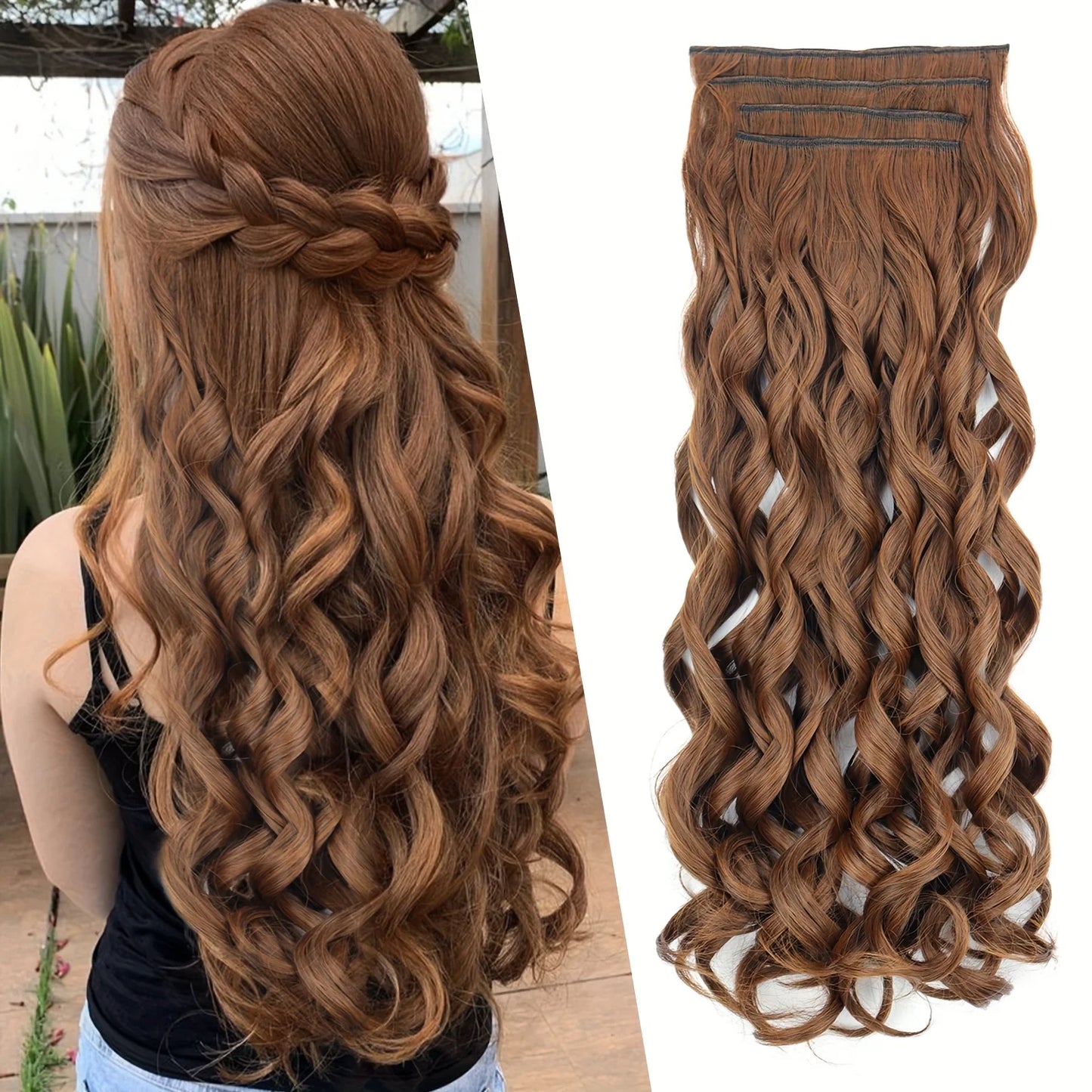 4PCS Clip-In Hair Extensions 20 Inch - Bouncy Wavy Dark Brown Hairpiece