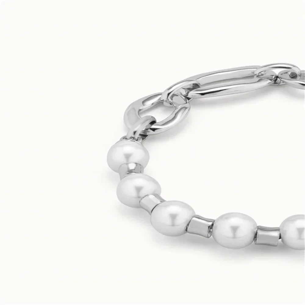 Summer Vacation Style Pearl Silver Chain Patchwork Bracelet, Suitable for Women's Accessories, Giving Girls Holiday Gifts