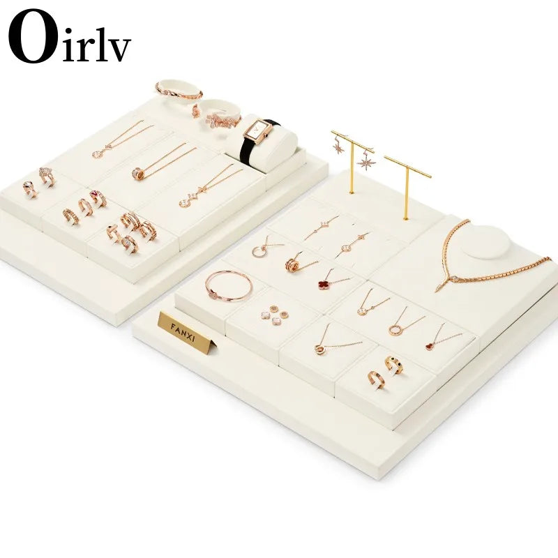 Oirlv Fashion Microfiber Jewelry Display Organizer Props Ring Pendant Necklace Holder Jewelry Rack Display Stand Sets Showcase