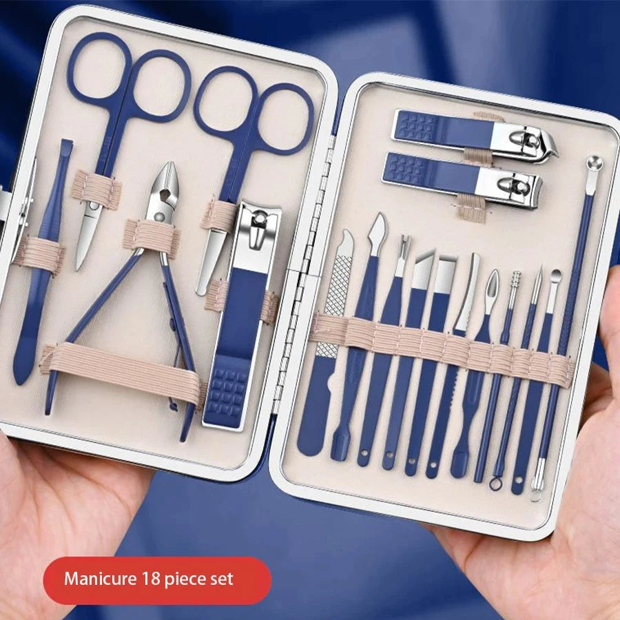 Professional Manicure Set 7-18 PCS Stainless Steel Nail Clipper Set Thick And Hard Nail Trimmer For Woman And Man Portable Set