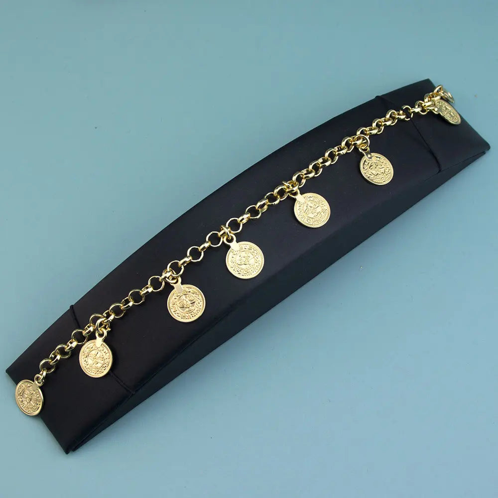 Neovisson Fashion Style Gold Color Coin Bracelet Chain Elegent Bridal Wedding Jewelry Ladies Favorite Gift Accessorie
