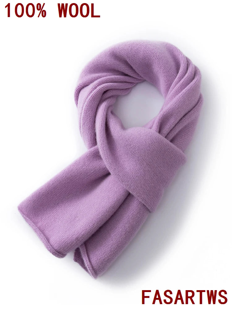 100% Wool Winter Scarf - Knitted Shawl Wrap