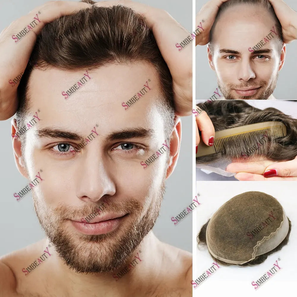 1B20 1B50 Grey Black Hair Breathable Q6 Human Hair Toupee for Men Natural Hairline Bleach Knots Swiss Lace Capillary Prosthesis