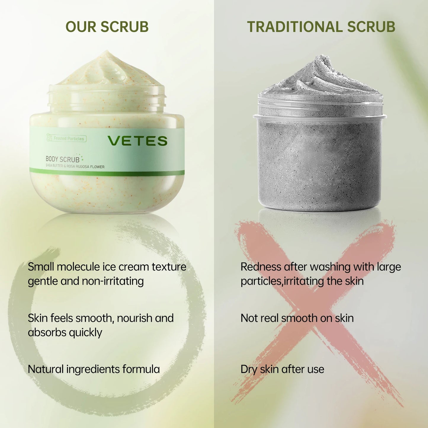 VETES Remove Dead Skin Body Scrub 250g Exfoliant Gentle No Irritation Scrub Cream Moisturizing Hydrating Deep Cleans Body Care