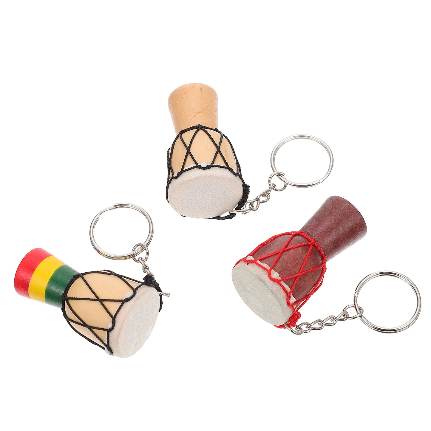 3pcs African Drum Keychains Lovely Key Chain Pendant Handbag Decor Backpack Pendant Wooden Djembe Retro Ring Mini Shape Durable