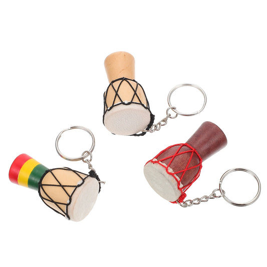 3pcs African Drum Keychains Lovely Key Chain Pendant Handbag Decor Backpack Pendant Wooden Djembe Retro Ring Mini Shape Durable