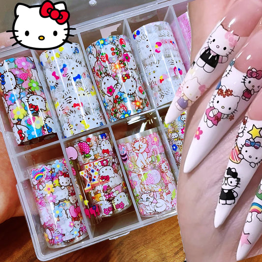 10Rolls Cartoon Hello Kitty Nail Art Transfer Foil Cute Kitty Cat&Kuromi Nail Foil Sticker Y2K Manicure KT Cat Transfer Decal &*